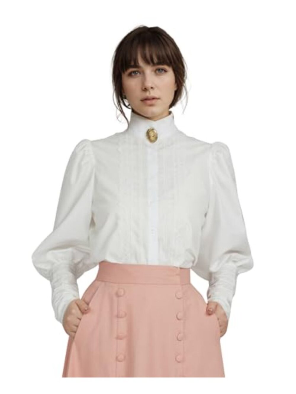Victorian Blouse Puff Sleeve Button Down Ruffle Dressy Shirt